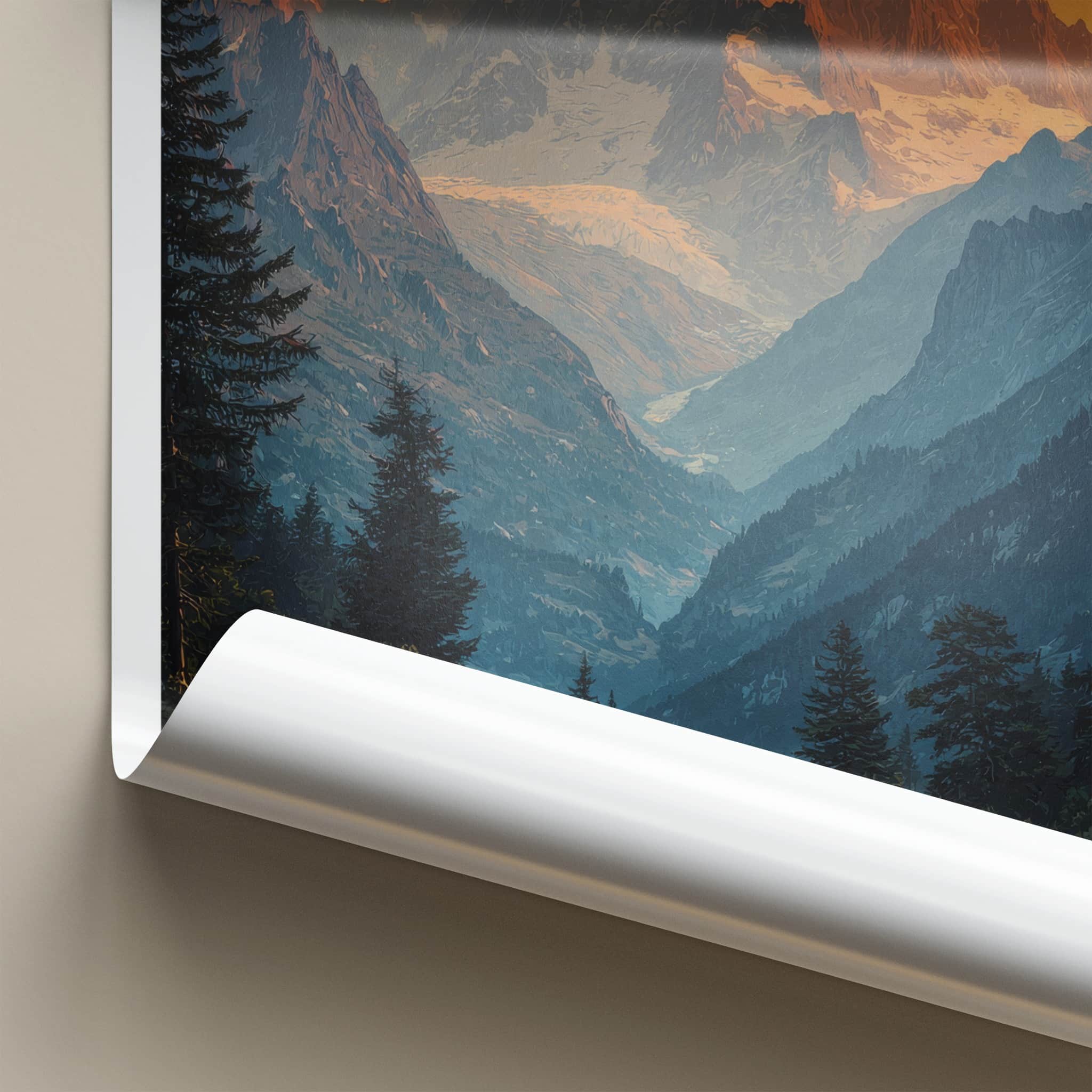 Mont Blanc Poster - France Travel Art - Alpine Valley Sunset Home Decor