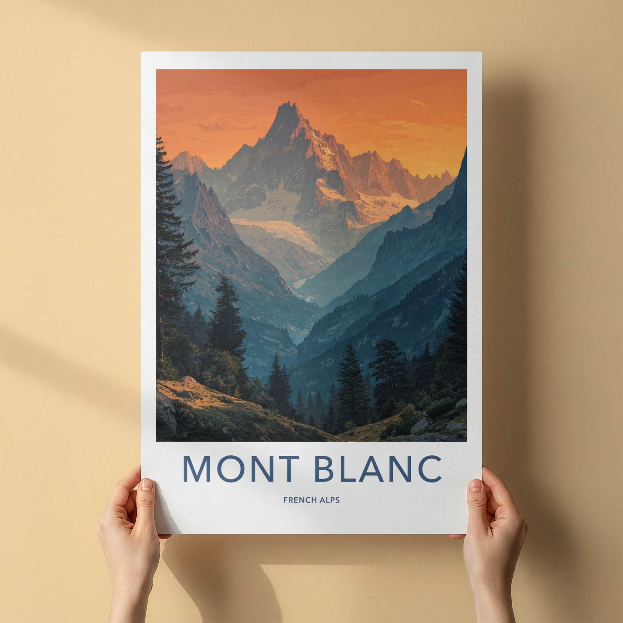 Mont Blanc Poster - France Travel Art - Alpine Valley Sunset Home Decor