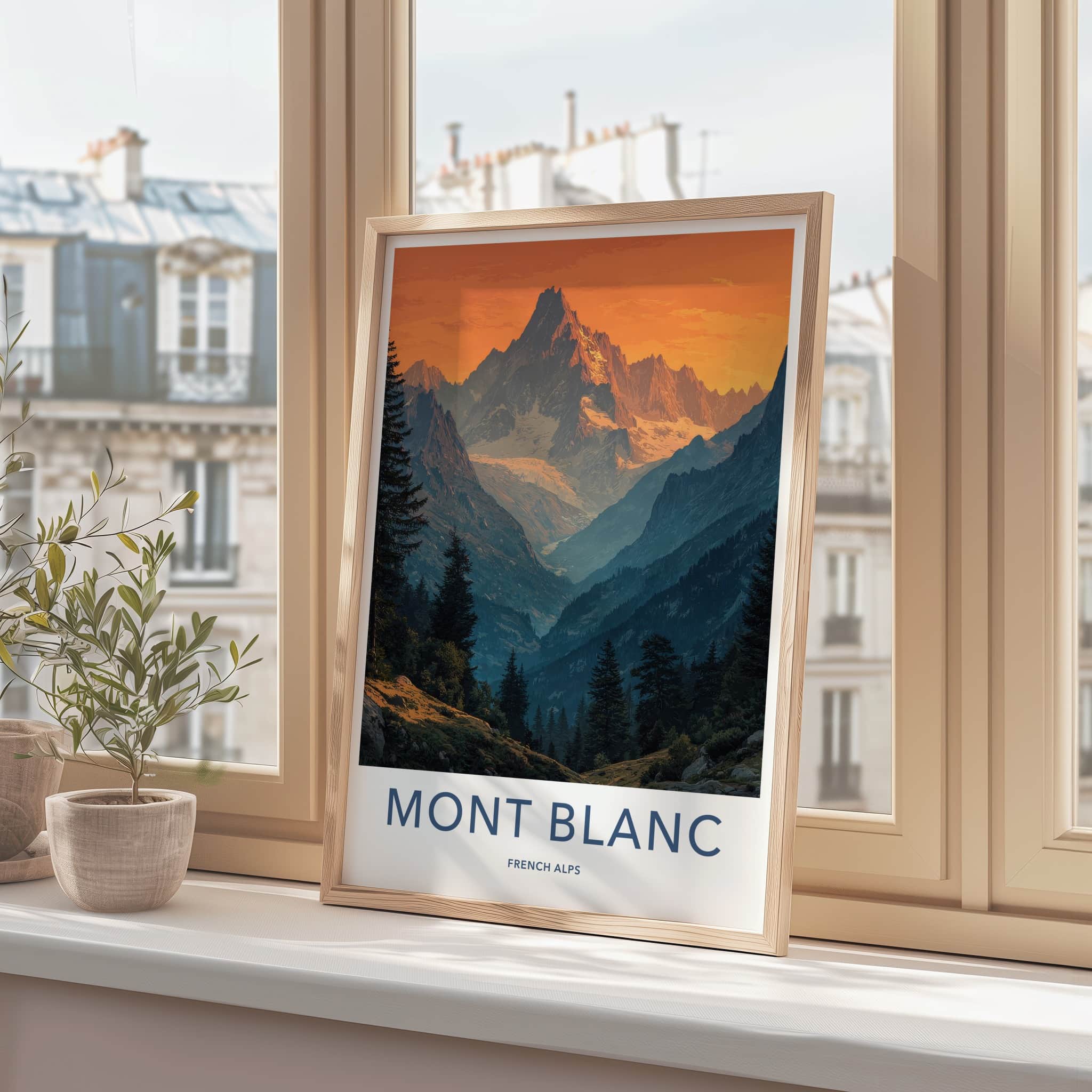 Mont Blanc Poster - France Travel Art - Alpine Valley Sunset Home Decor