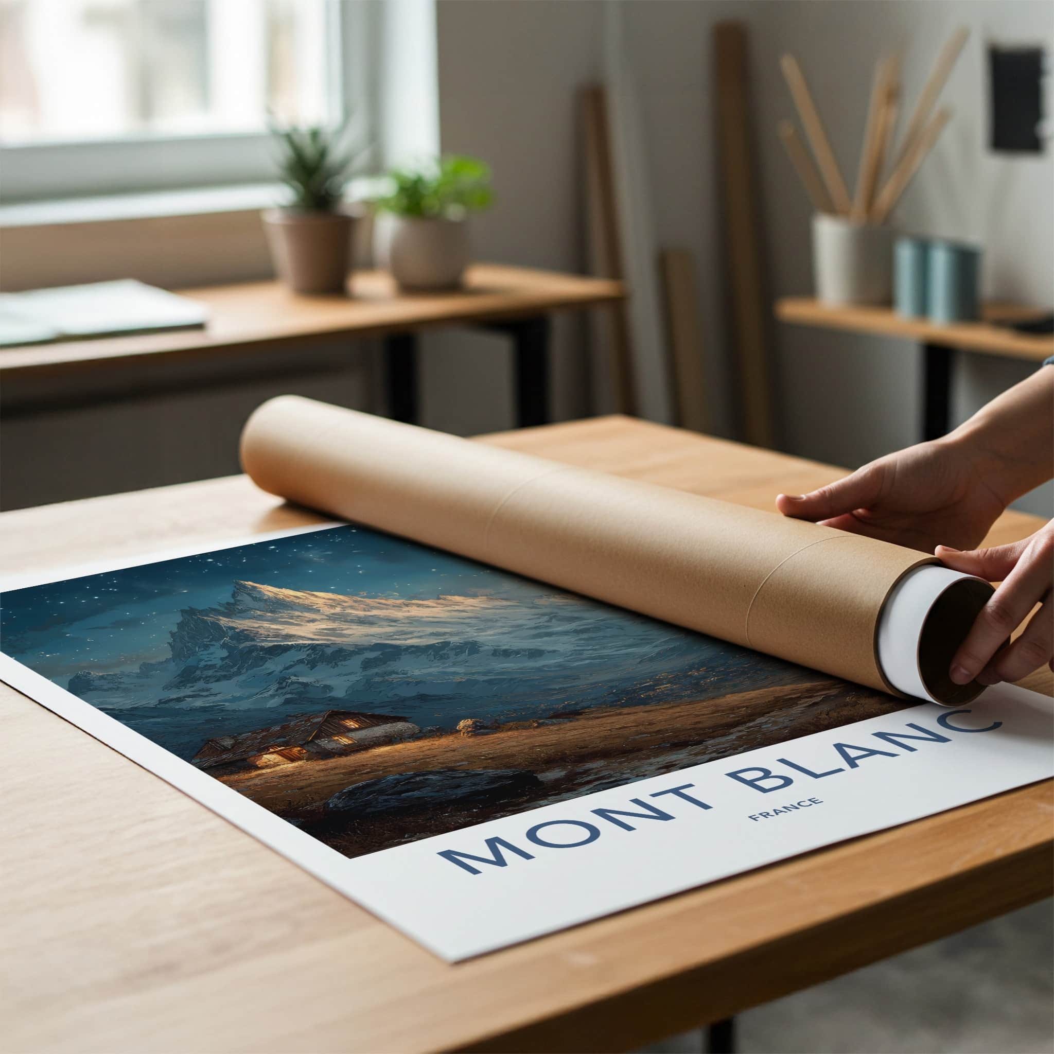 Mont Blanc Poster - France Travel Art - Mountain Cabin Night Home Decor
