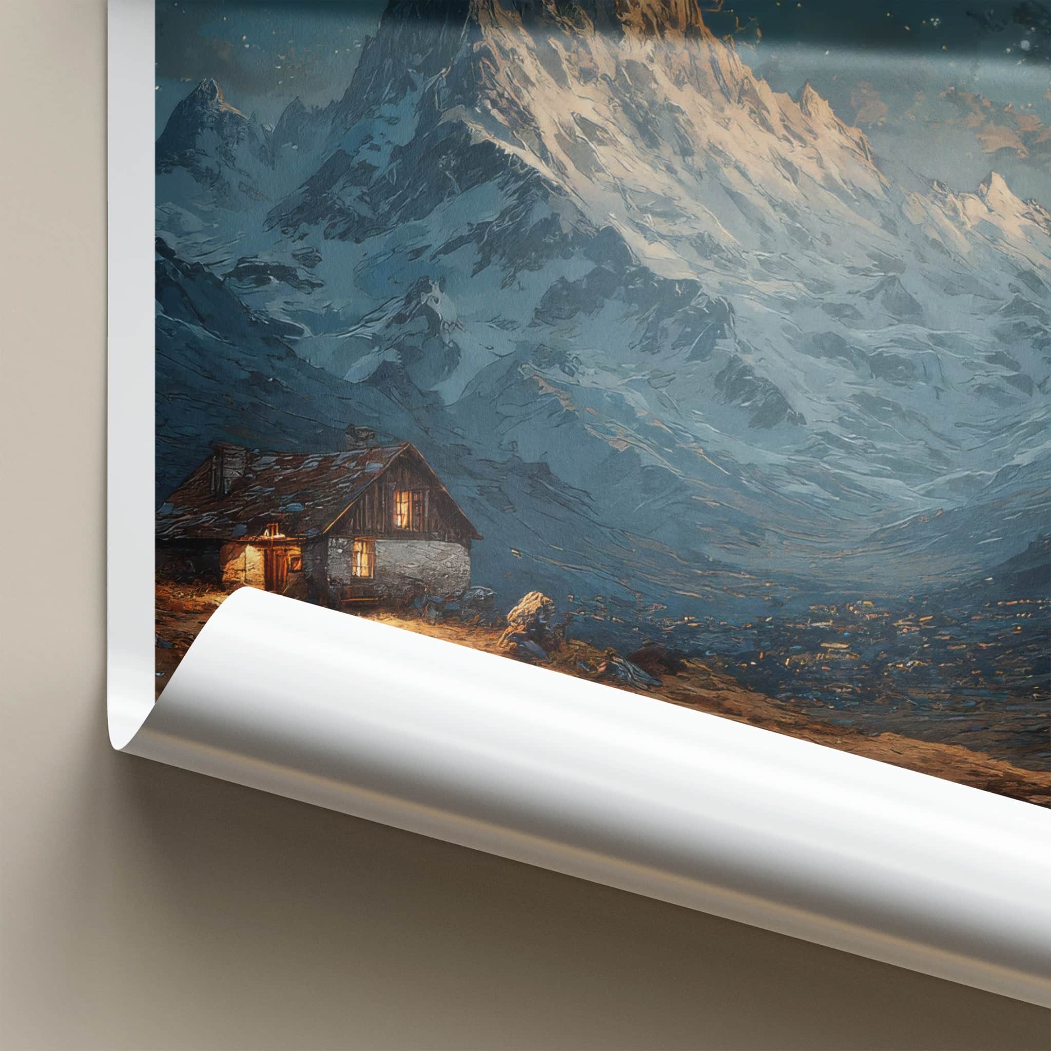 Mont Blanc Poster - France Travel Art - Mountain Cabin Night Home Decor