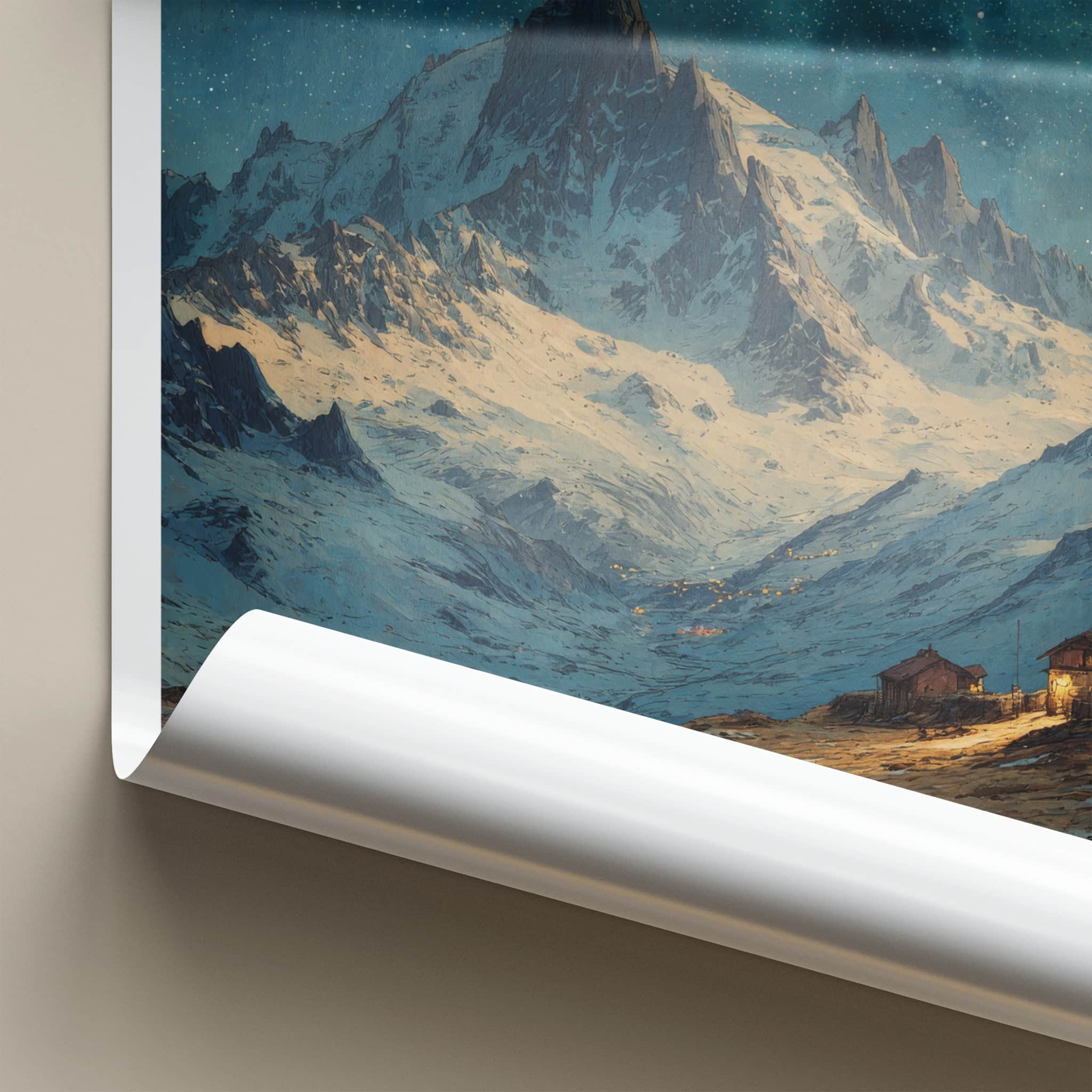 Mont Blanc Poster - France Travel Art - Snowy Alpine Cabins Home Decor