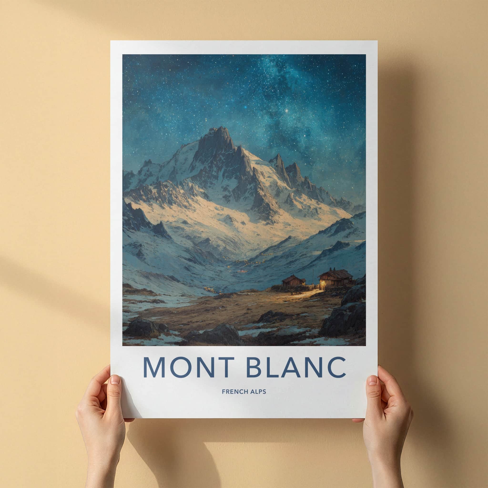 Mont Blanc Poster - France Travel Art - Snowy Alpine Cabins Home Decor
