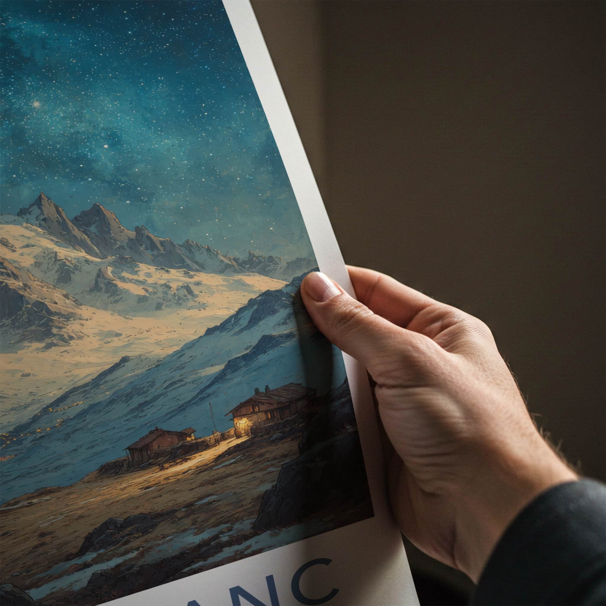 Mont Blanc Poster - France Travel Art - Snowy Alpine Cabins Home Decor