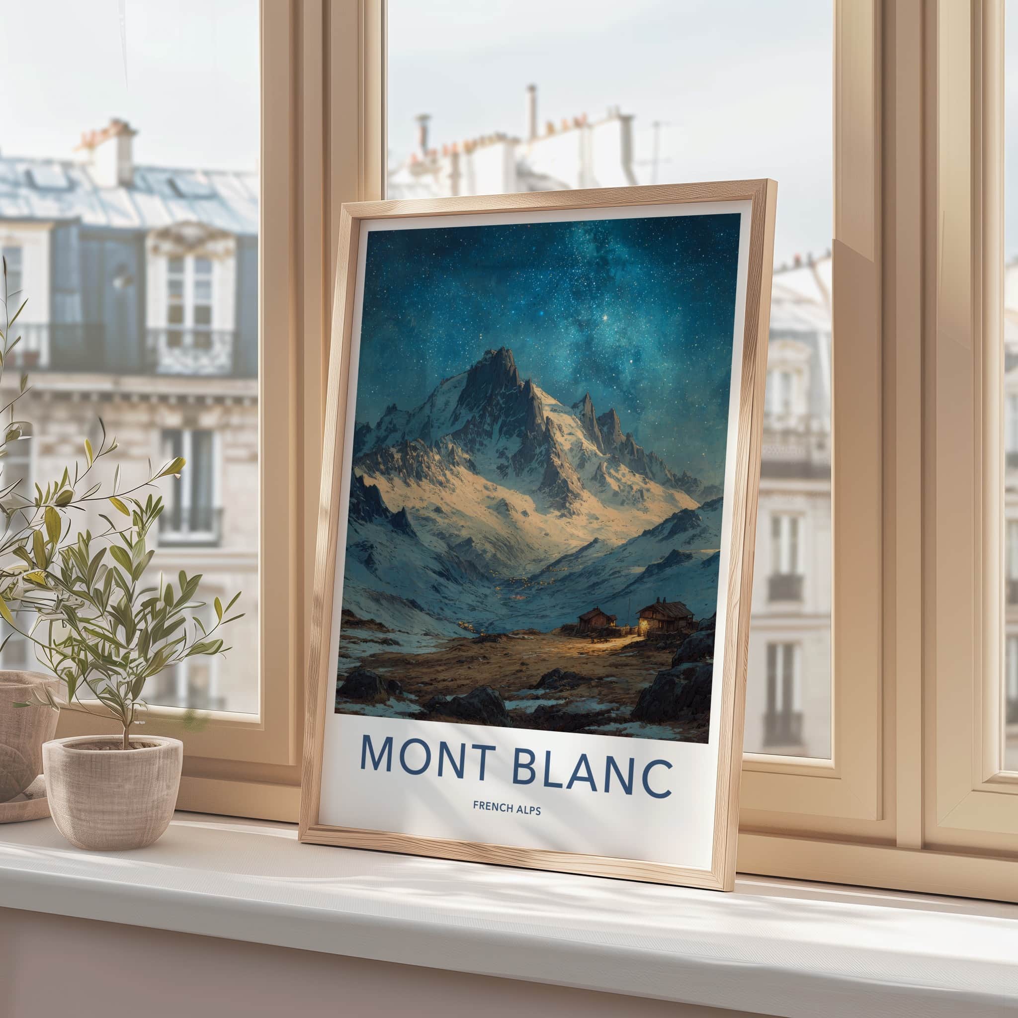 Mont Blanc Poster - France Travel Art - Snowy Alpine Cabins Home Decor