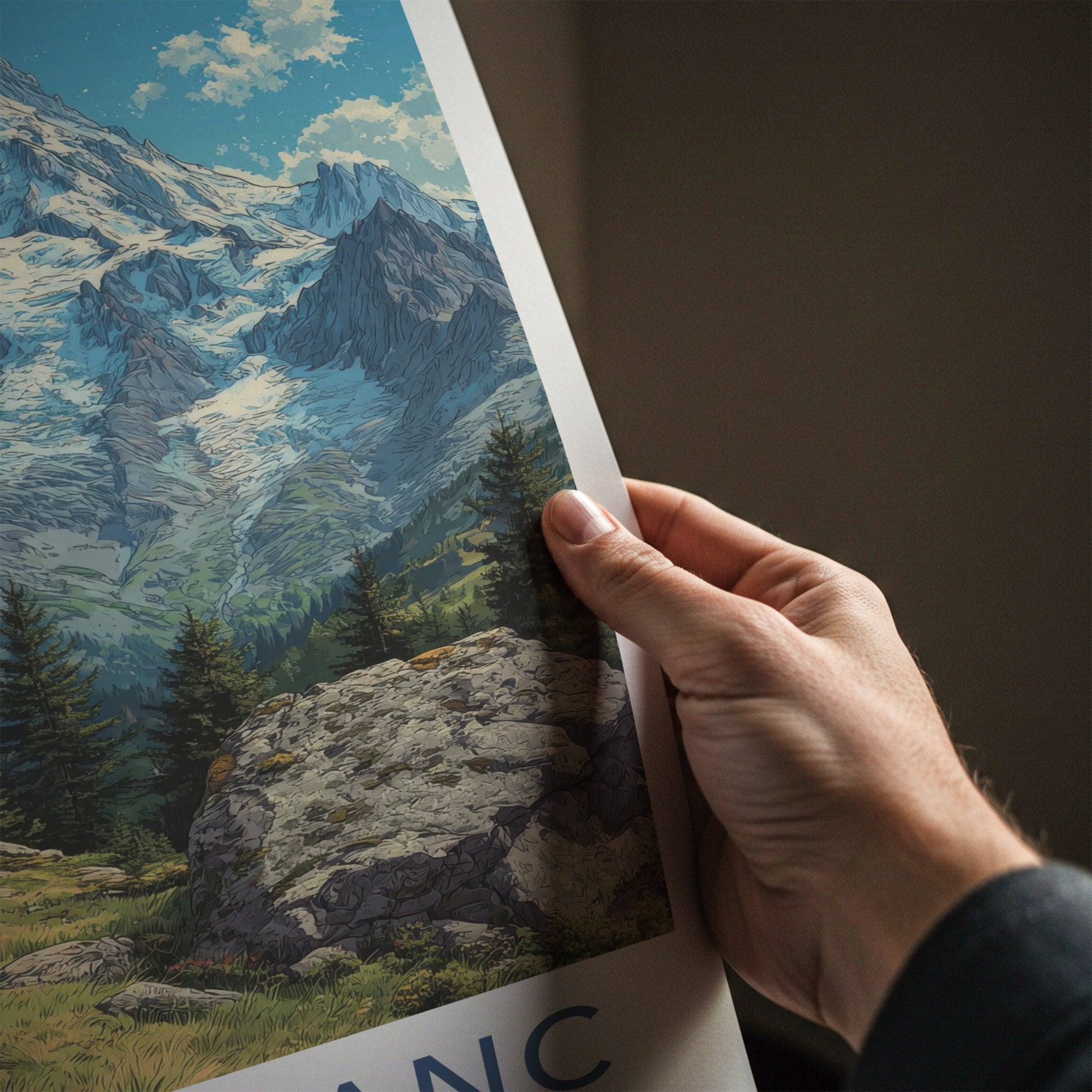 Mont Blanc Poster - France Travel Art - Snowy Mountain Valley Lounge Decor
