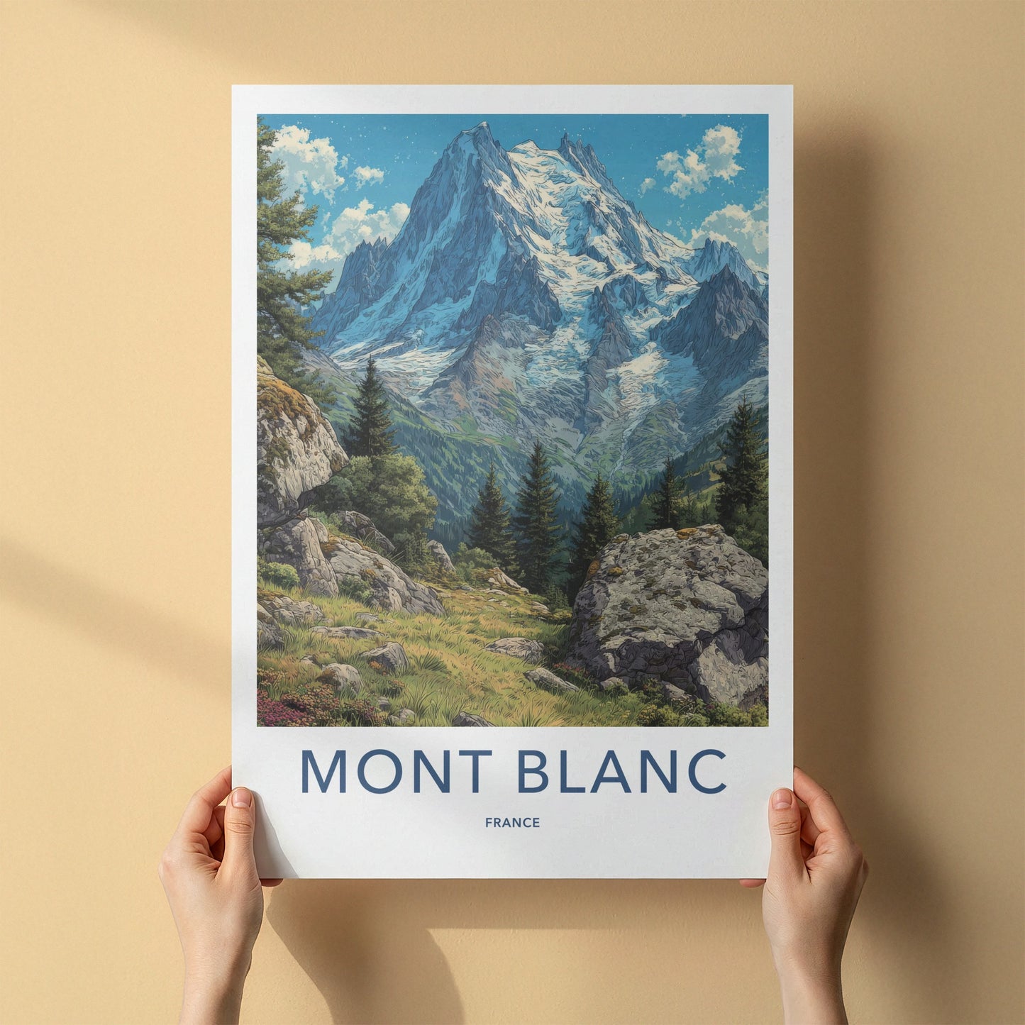 Mont Blanc Poster - France Travel Art - Snowy Mountain Valley Lounge Decor