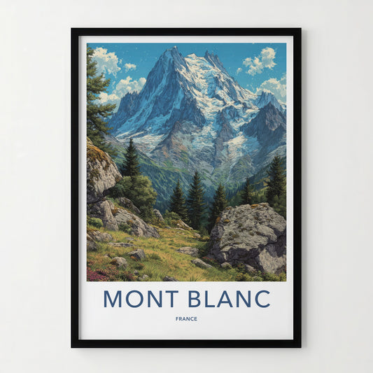 Mont Blanc Poster - France Travel Art - Snowy Mountain Valley Lounge Decor