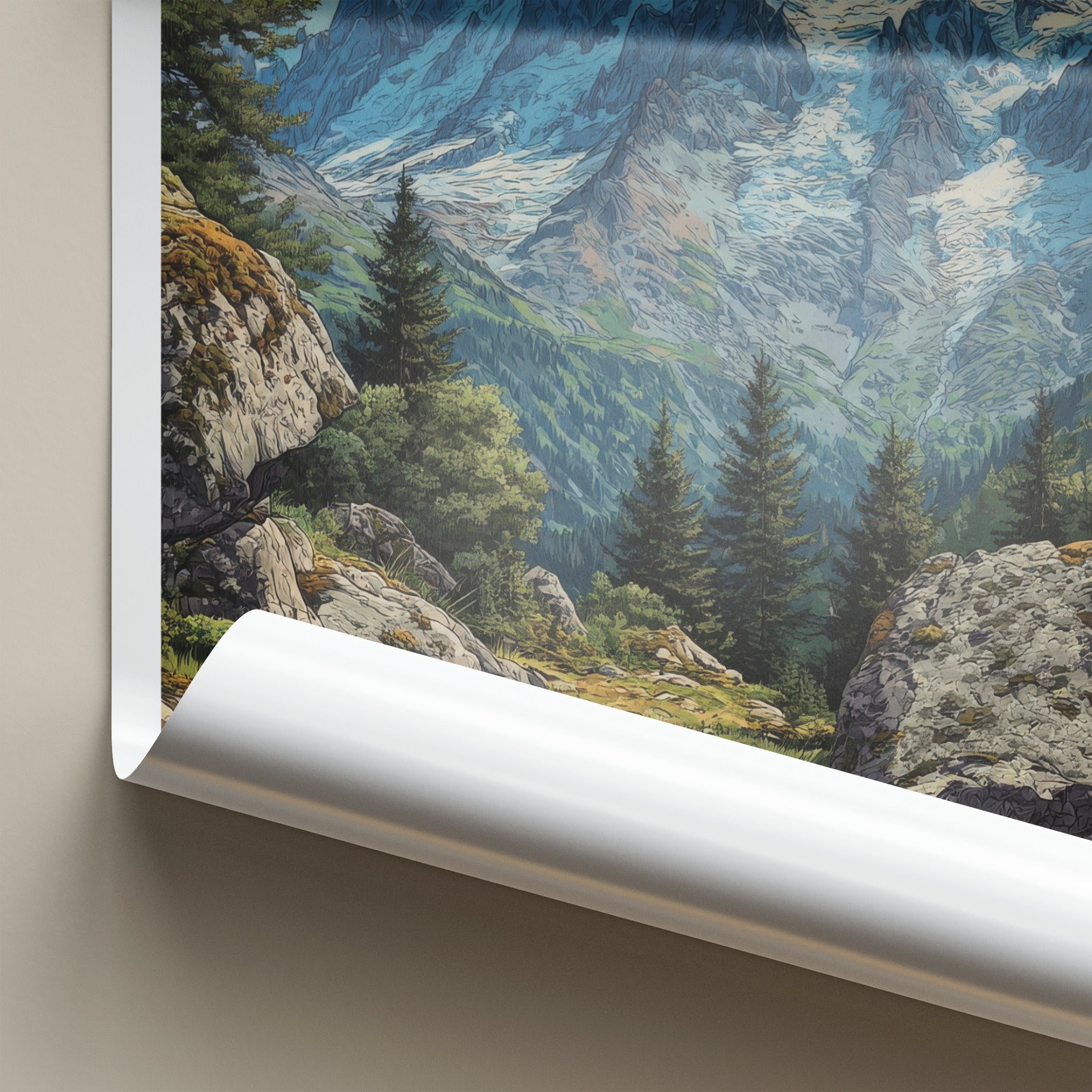 Mont Blanc Poster - France Travel Art - Snowy Mountain Valley Lounge Decor