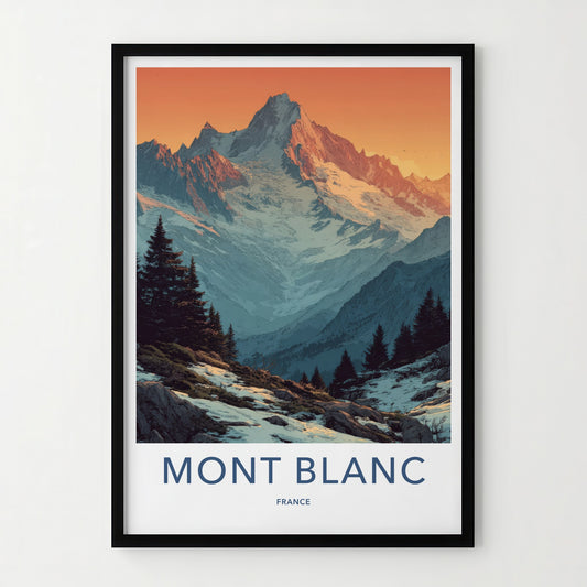 Mont Blanc Poster - France Travel Art - Snowy Peaks Pines Home Decor