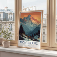 Mont Blanc Poster - France Travel Art - Snowy Peaks Pines Home Decor