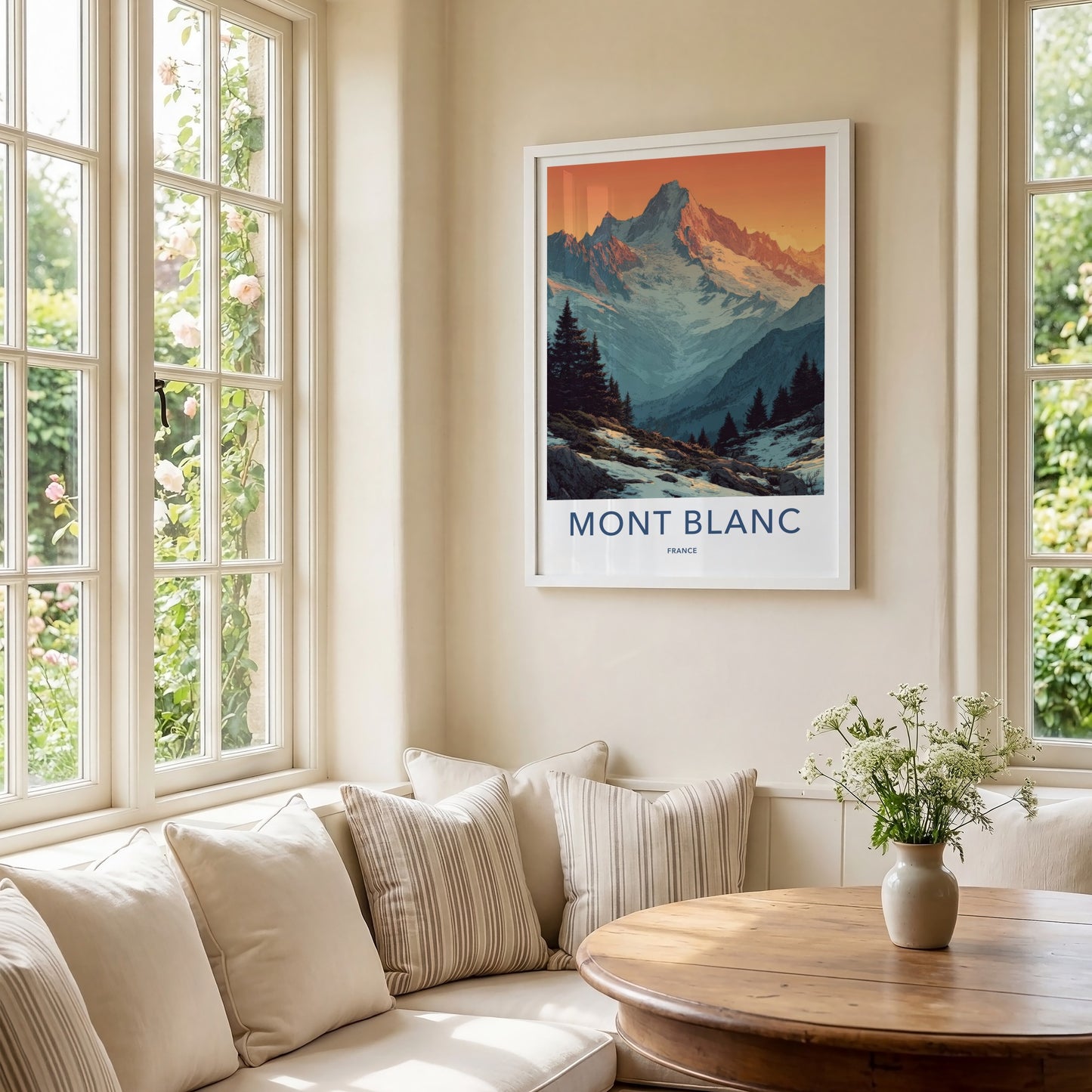 Mont Blanc Poster - France Travel Art - Snowy Peaks Pines Home Decor