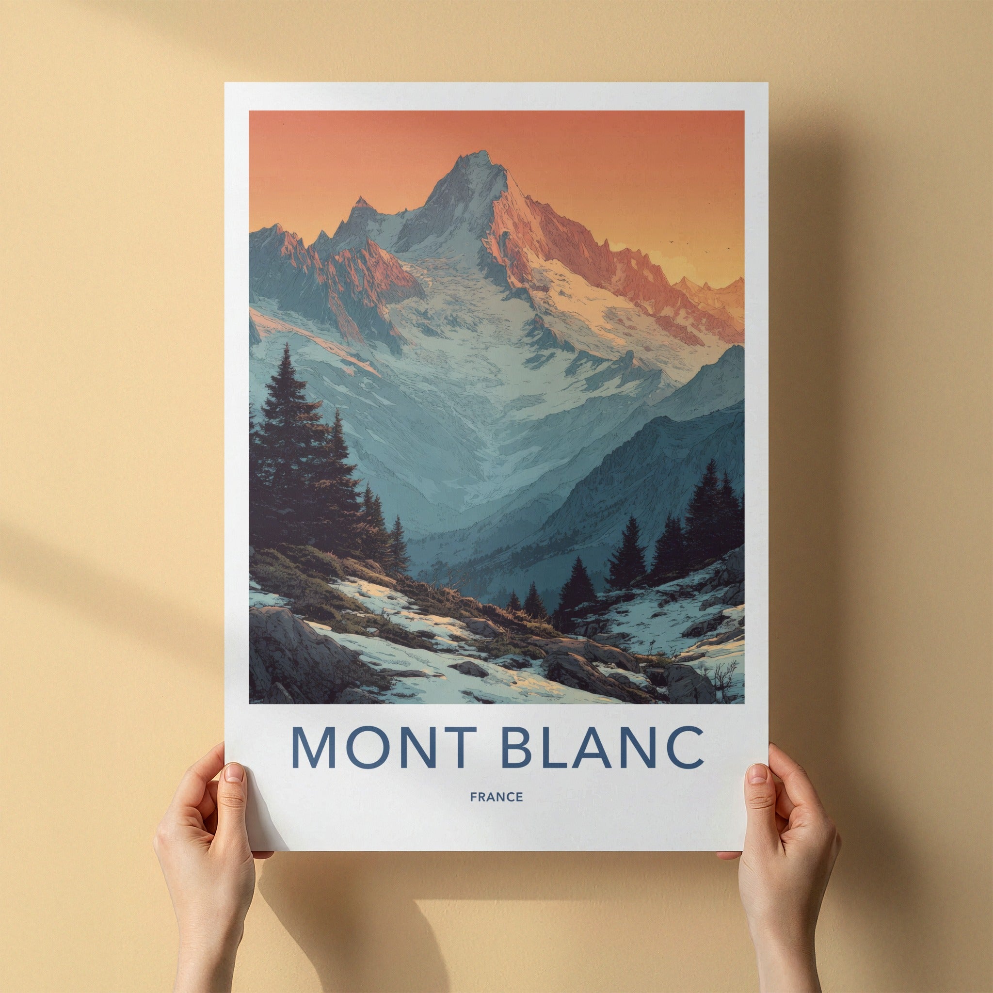 Mont Blanc Poster - France Travel Art - Snowy Peaks Pines Home Decor