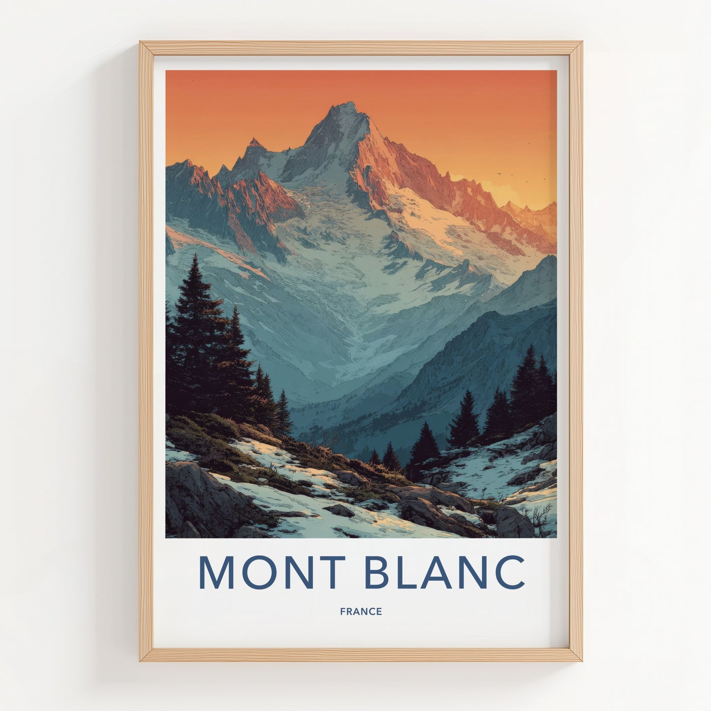 Mont Blanc Poster - France Travel Art - Snowy Peaks Pines Home Decor