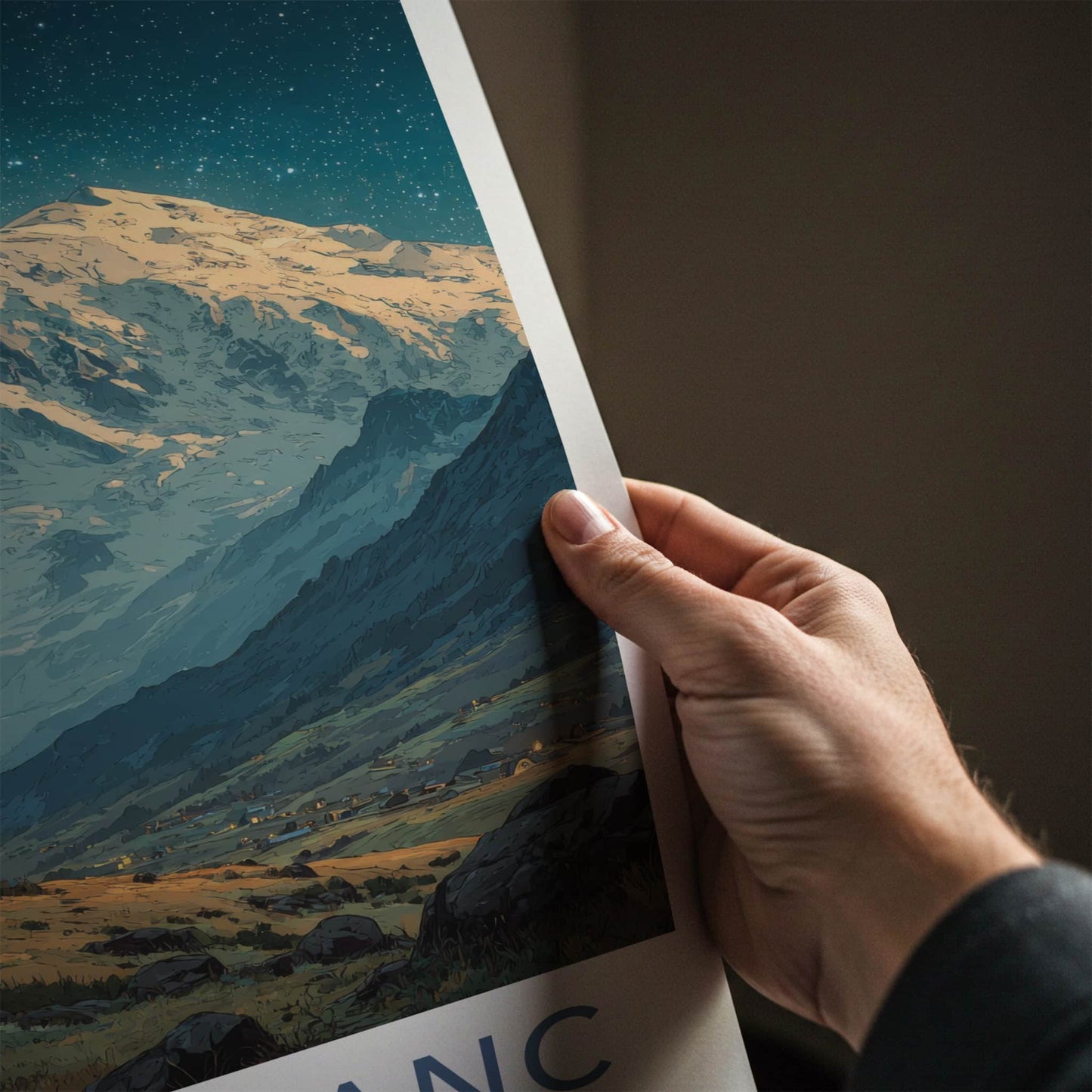 Mont Blanc Poster - France Travel Art - Starry Mountain Cabin Wall Decor