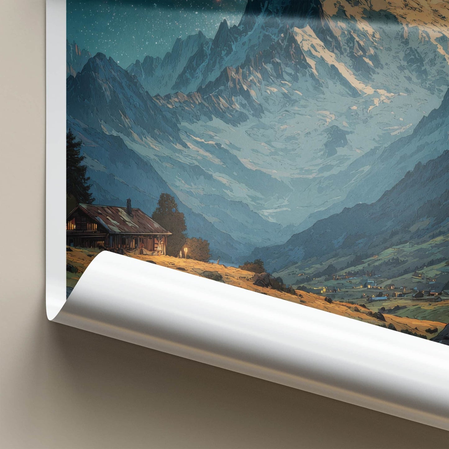 Mont Blanc Poster - France Travel Art - Starry Mountain Cabin Wall Decor