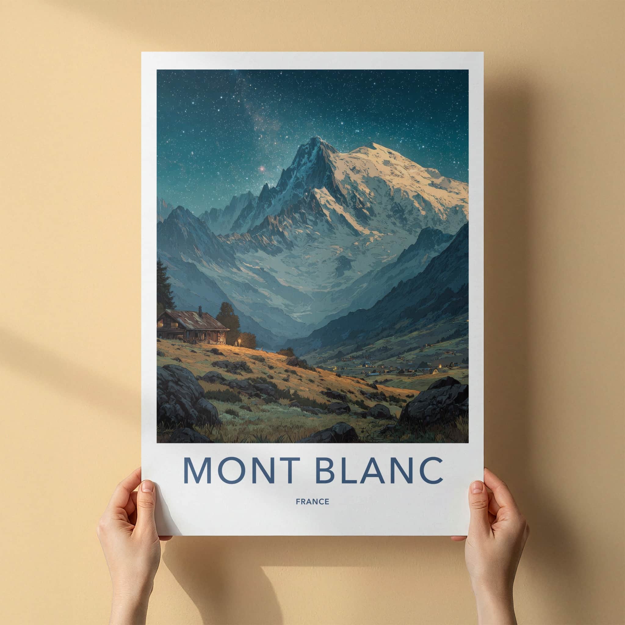 Mont Blanc Poster - France Travel Art - Starry Mountain Cabin Wall Decor