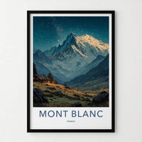 Mont Blanc Poster - France Travel Art - Starry Mountain Cabin Wall Decor