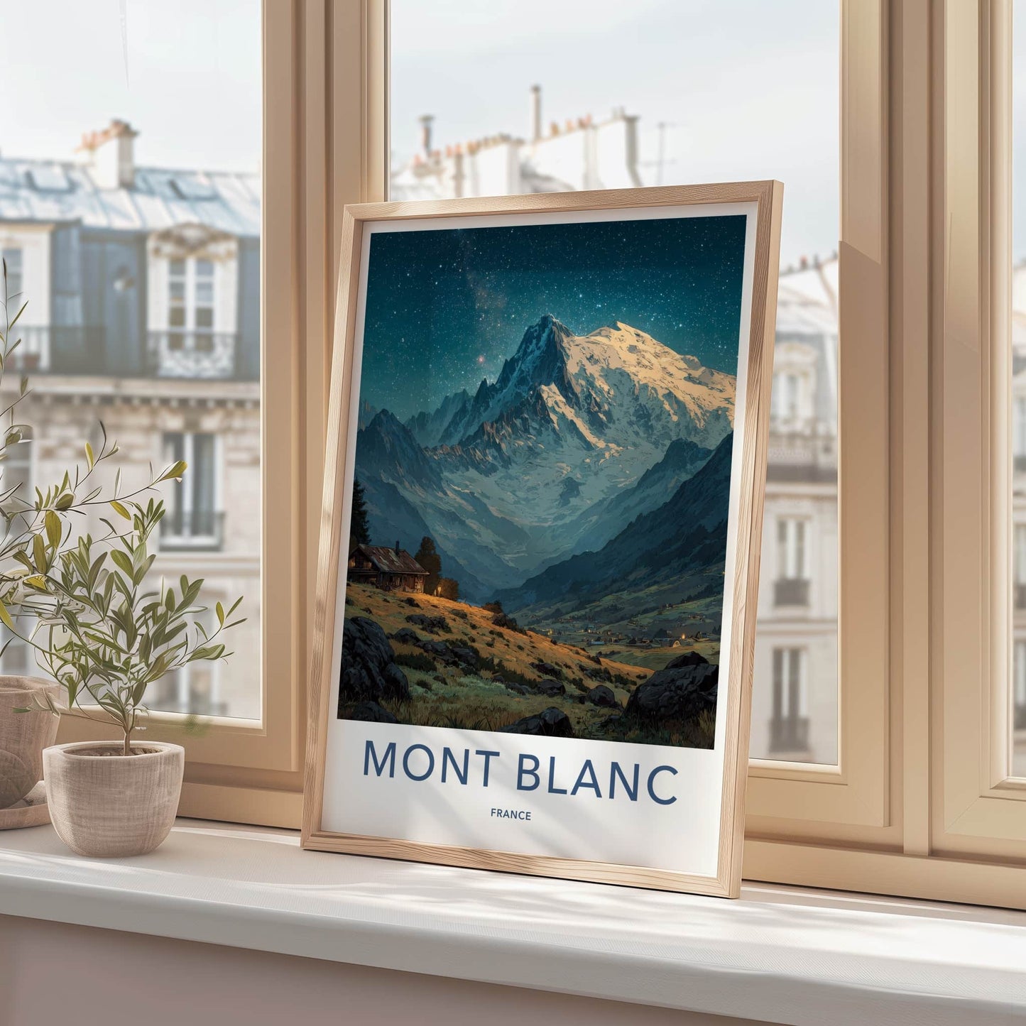 Mont Blanc Poster - France Travel Art - Starry Mountain Cabin Wall Decor