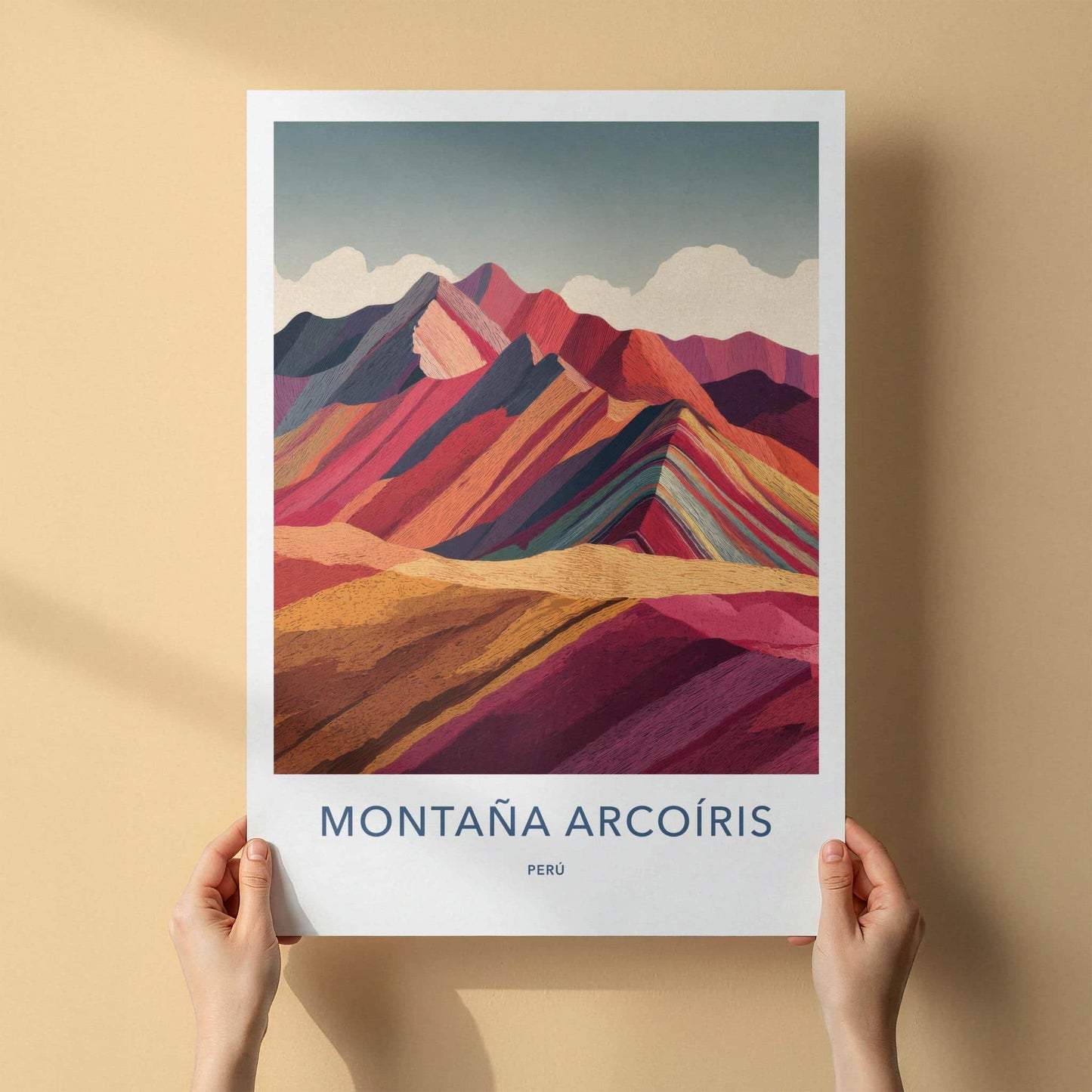Montana Arcoiris Poster - Peru Travel Art - Vibrant Striped Peaks Home Decor
