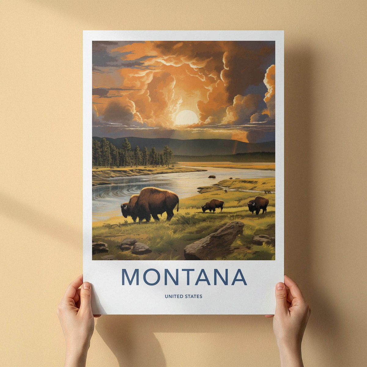 Montana Poster - Bison Wall Art