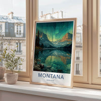 Montana Poster - Montana Travel Art - Mountain Lake Aurora Home Decor