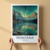Montana Poster - Montana Travel Art - Mountain Lake Aurora Home Decor