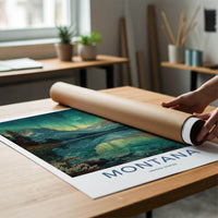 Montana Poster - Montana Travel Art - Mountain Lake Aurora Home Decor