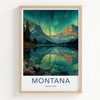 Montana Poster - Montana Travel Art - Mountain Lake Aurora Home Decor