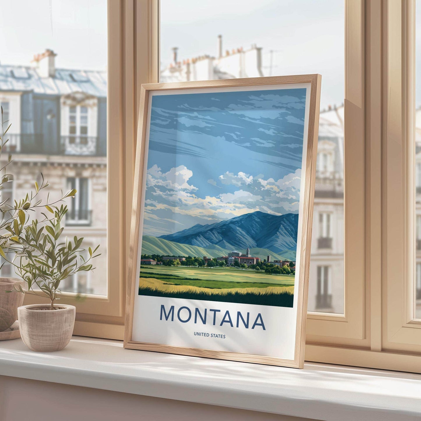 Montana Poster - Montana Travel Art - Mountain Town Fields Home Decor