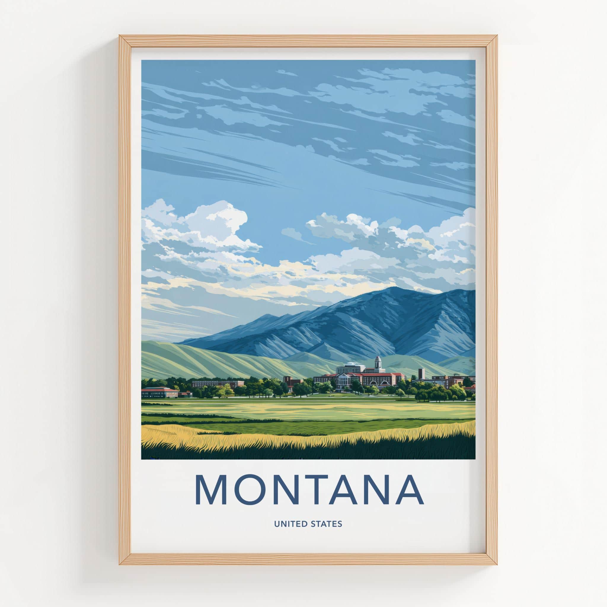 Montana Poster - Montana Travel Art - Mountain Town Fields Home Decor