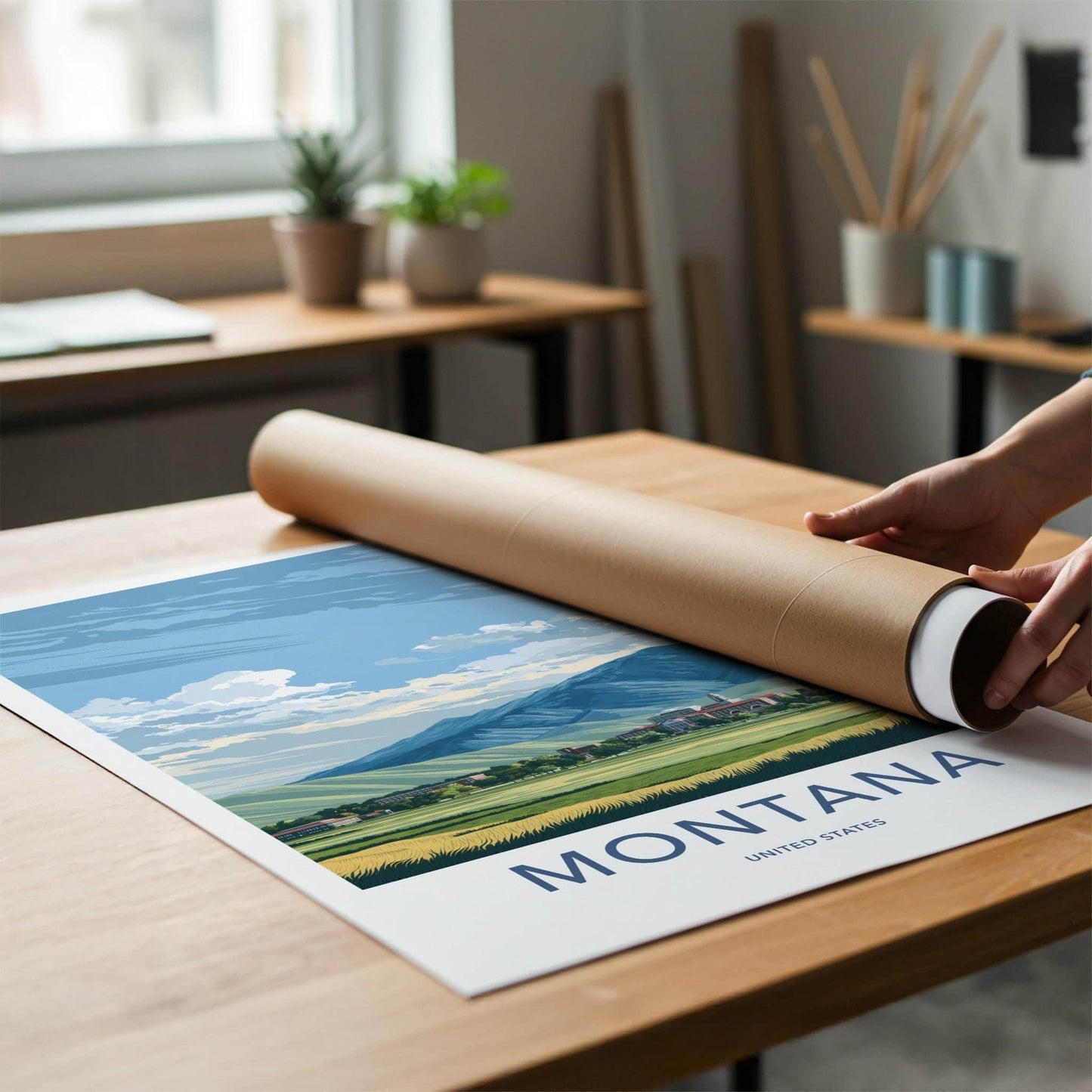 Montana Poster - Montana Travel Art - Mountain Town Fields Home Decor