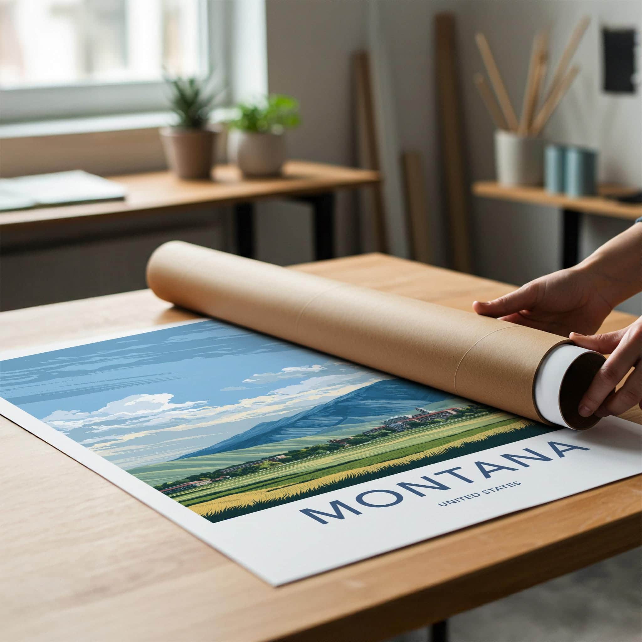 Montana Poster - Montana Travel Art - Mountain Town Fields Home Decor