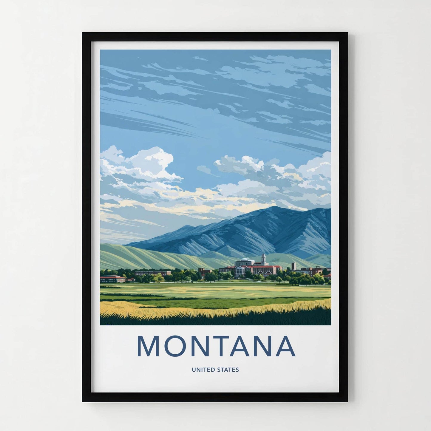 Montana Poster - Montana Travel Art - Mountain Town Fields Home Decor