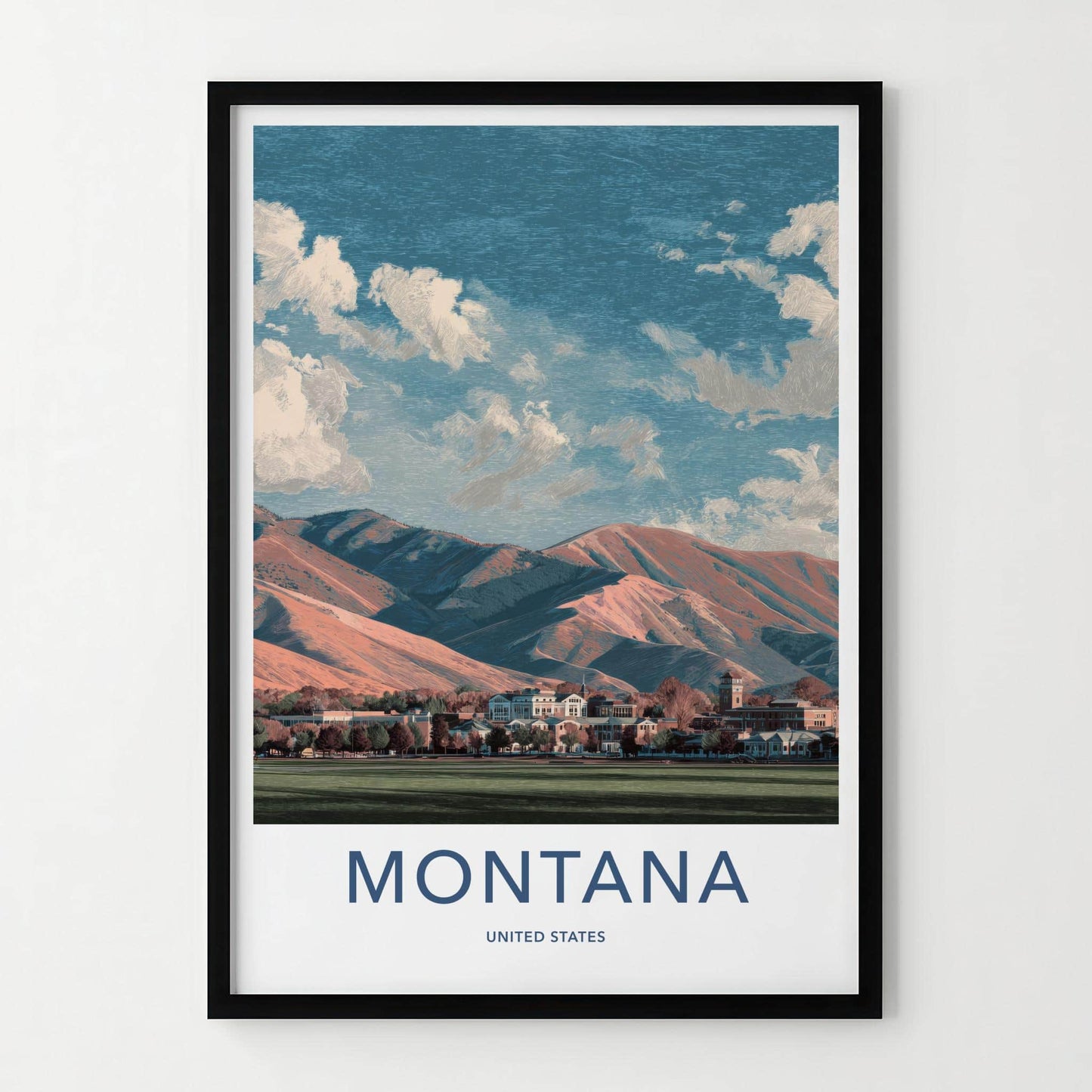 Montana Poster - Montana Travel Art - Mountainous Cityscape View Home Decor