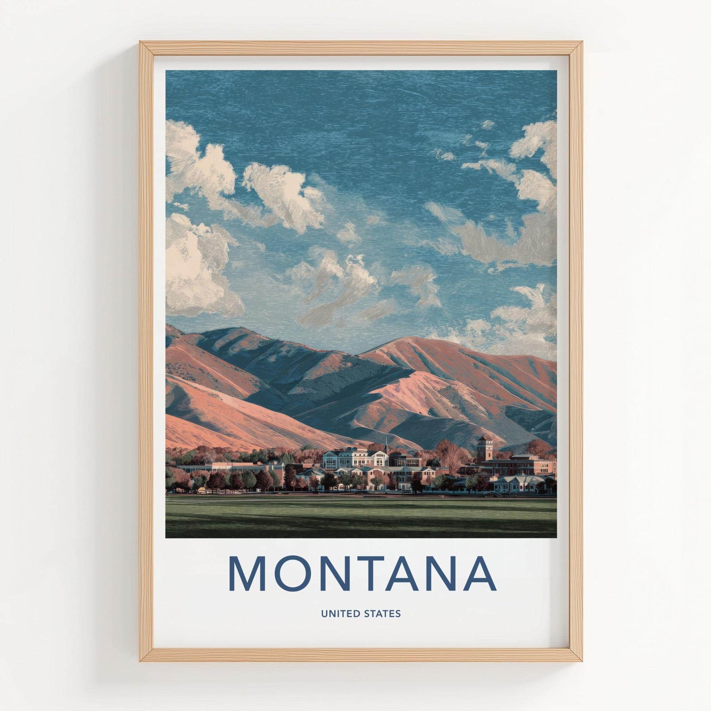 Montana Poster - Montana Travel Art - Mountainous Cityscape View Home Decor