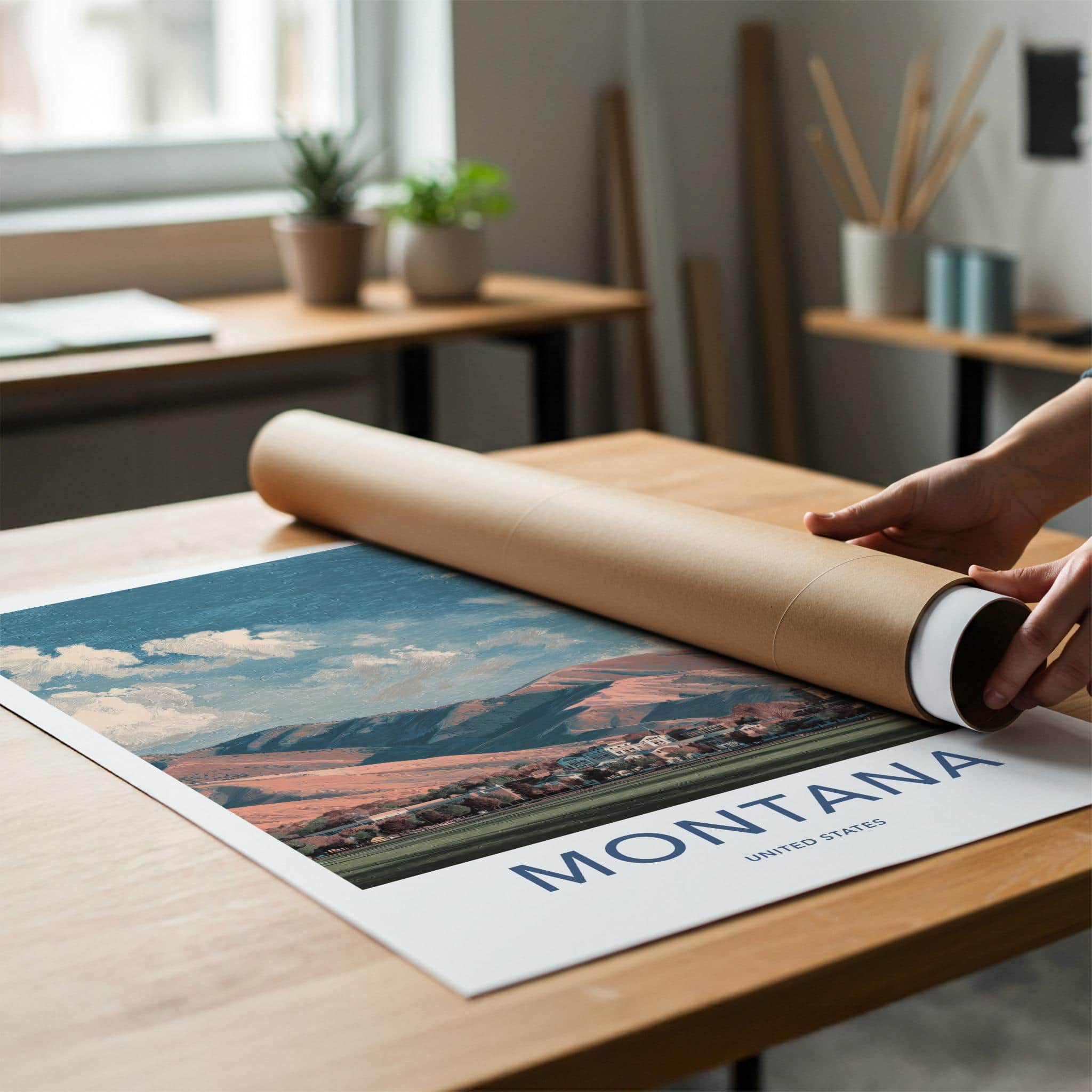 Montana Poster - Montana Travel Art - Mountainous Cityscape View Home Decor