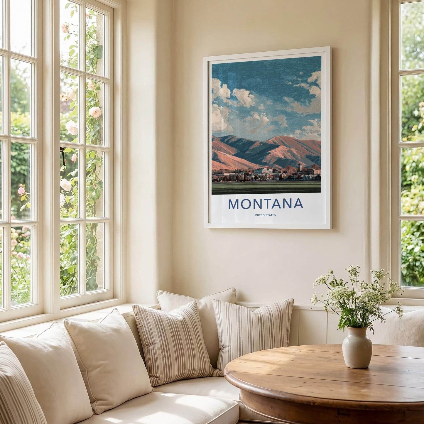 Montana Poster - Montana Travel Art - Mountainous Cityscape View Home Decor