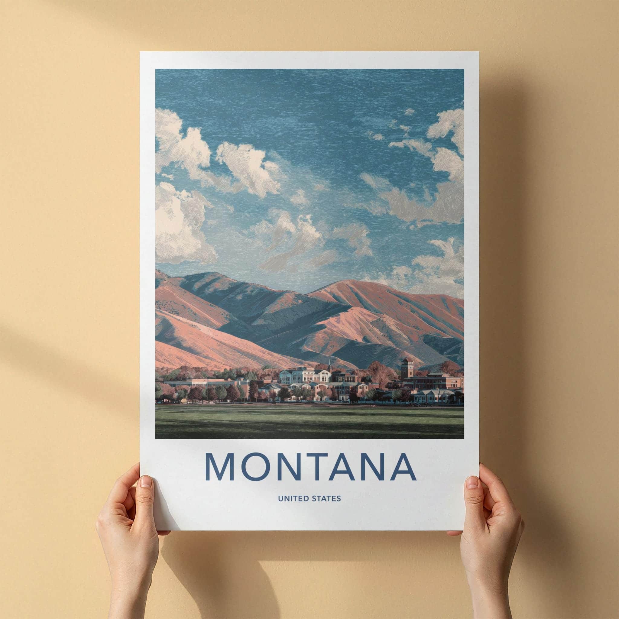 Montana Poster - Montana Travel Art - Mountainous Cityscape View Home Decor