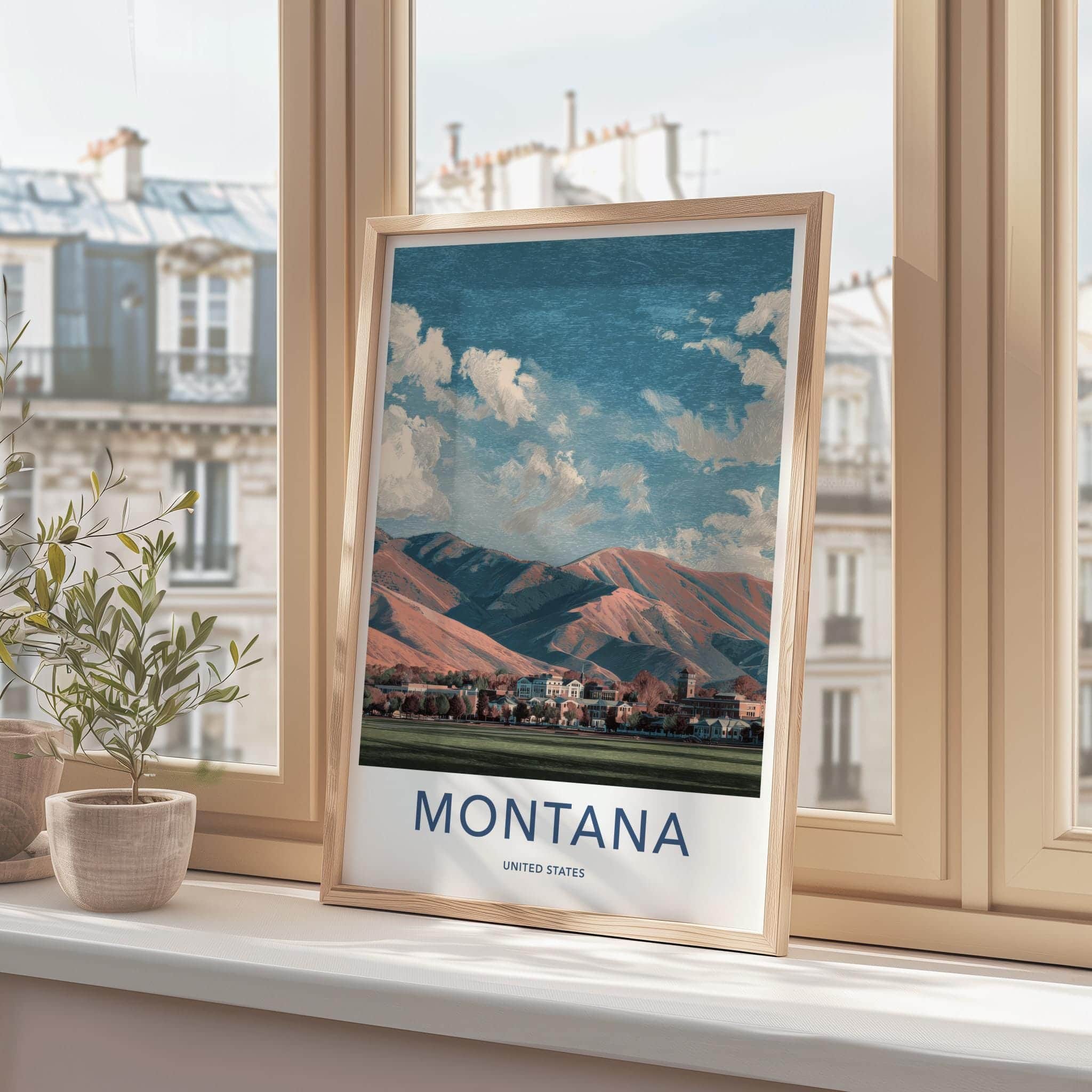 Montana Poster - Montana Travel Art - Mountainous Cityscape View Home Decor