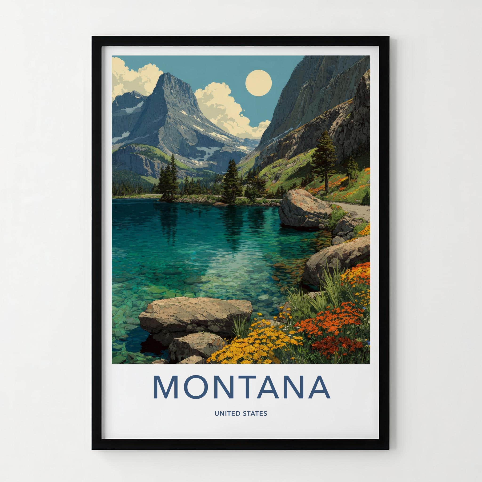 Montana Poster - Montana Travel Art - Turquoise Lake Wildflowers Home Decor
