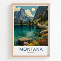 Montana Poster - Montana Travel Art - Turquoise Lake Wildflowers Home Decor