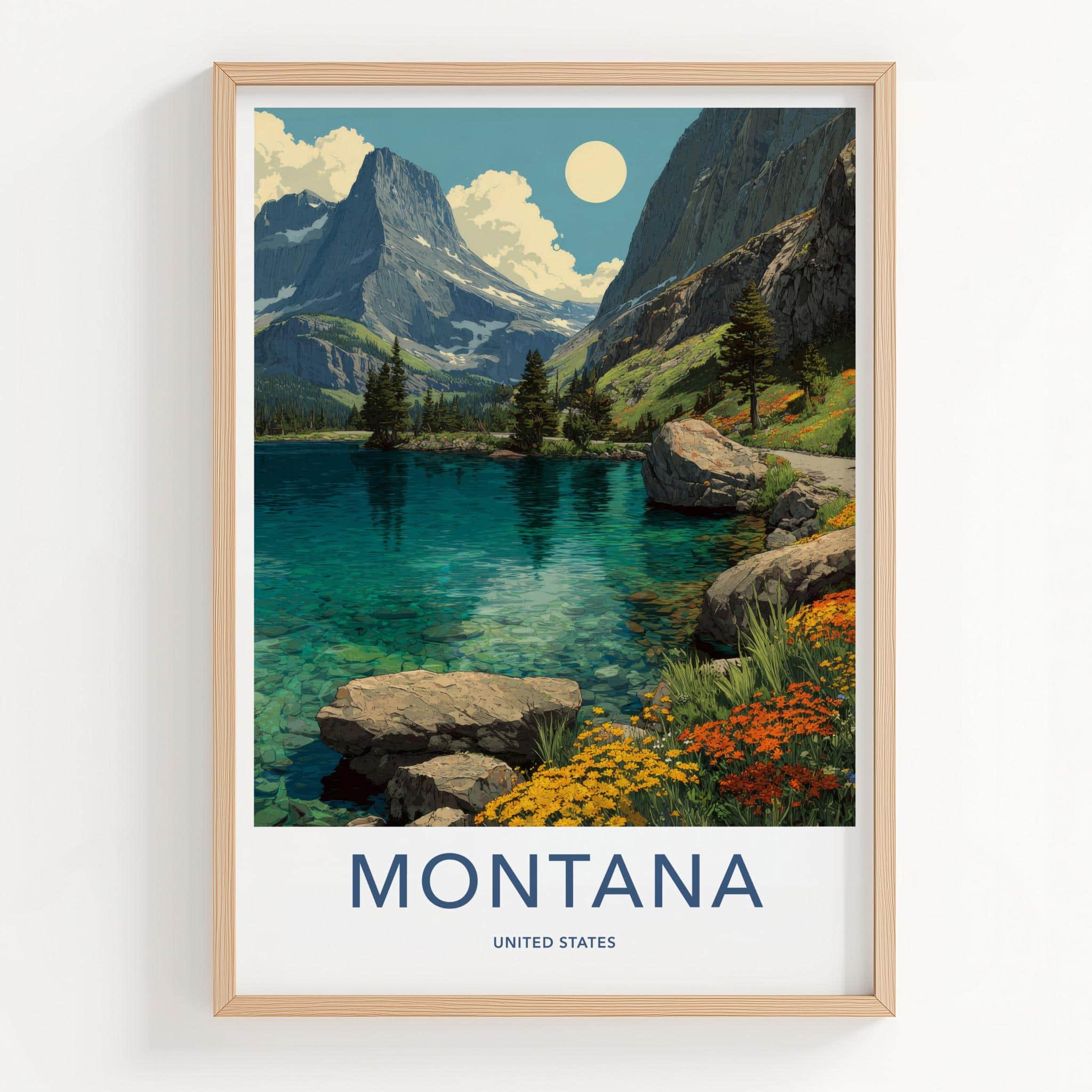 Montana Poster - Montana Travel Art - Turquoise Lake Wildflowers Home Decor