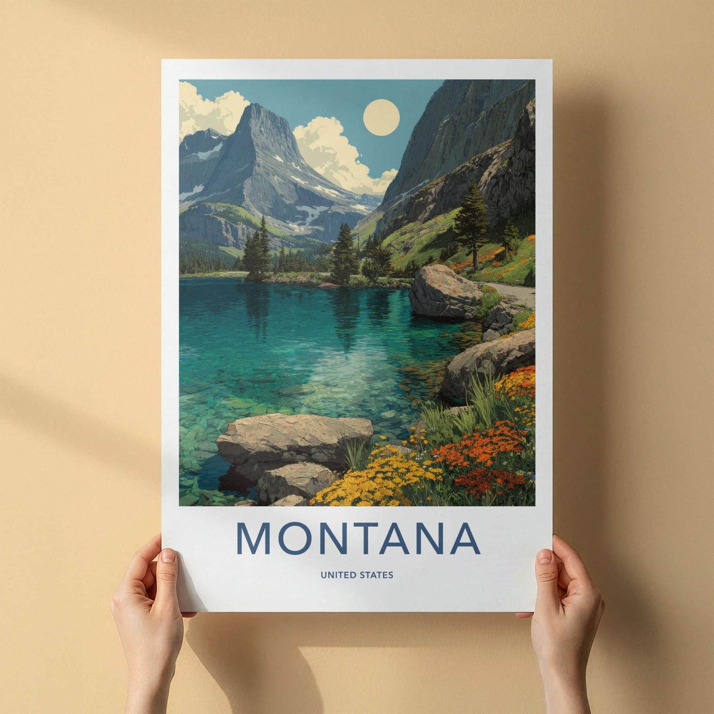 Montana Poster - Montana Travel Art - Turquoise Lake Wildflowers Home Decor