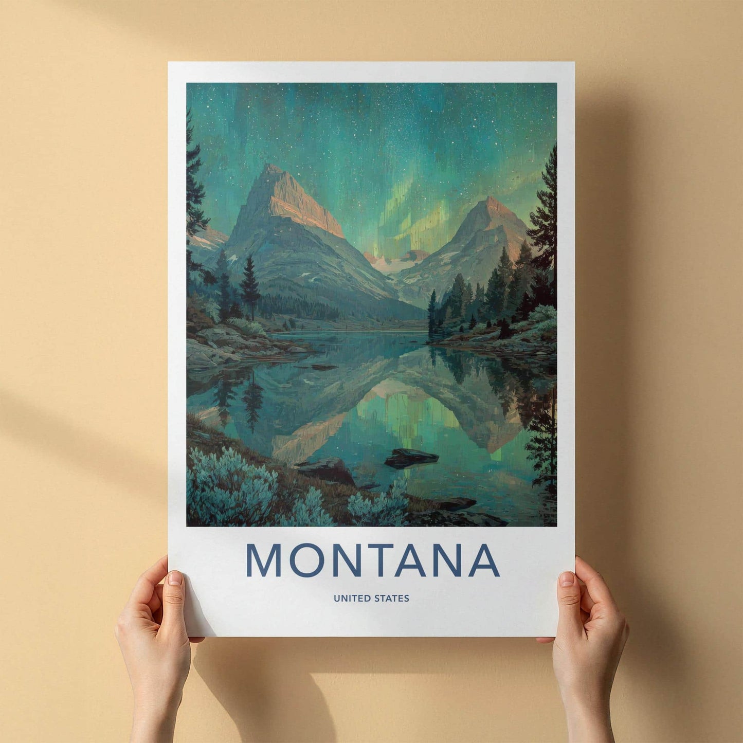 Montana Poster - Montana Wall Art - Northern Lights Reflection Home Decor