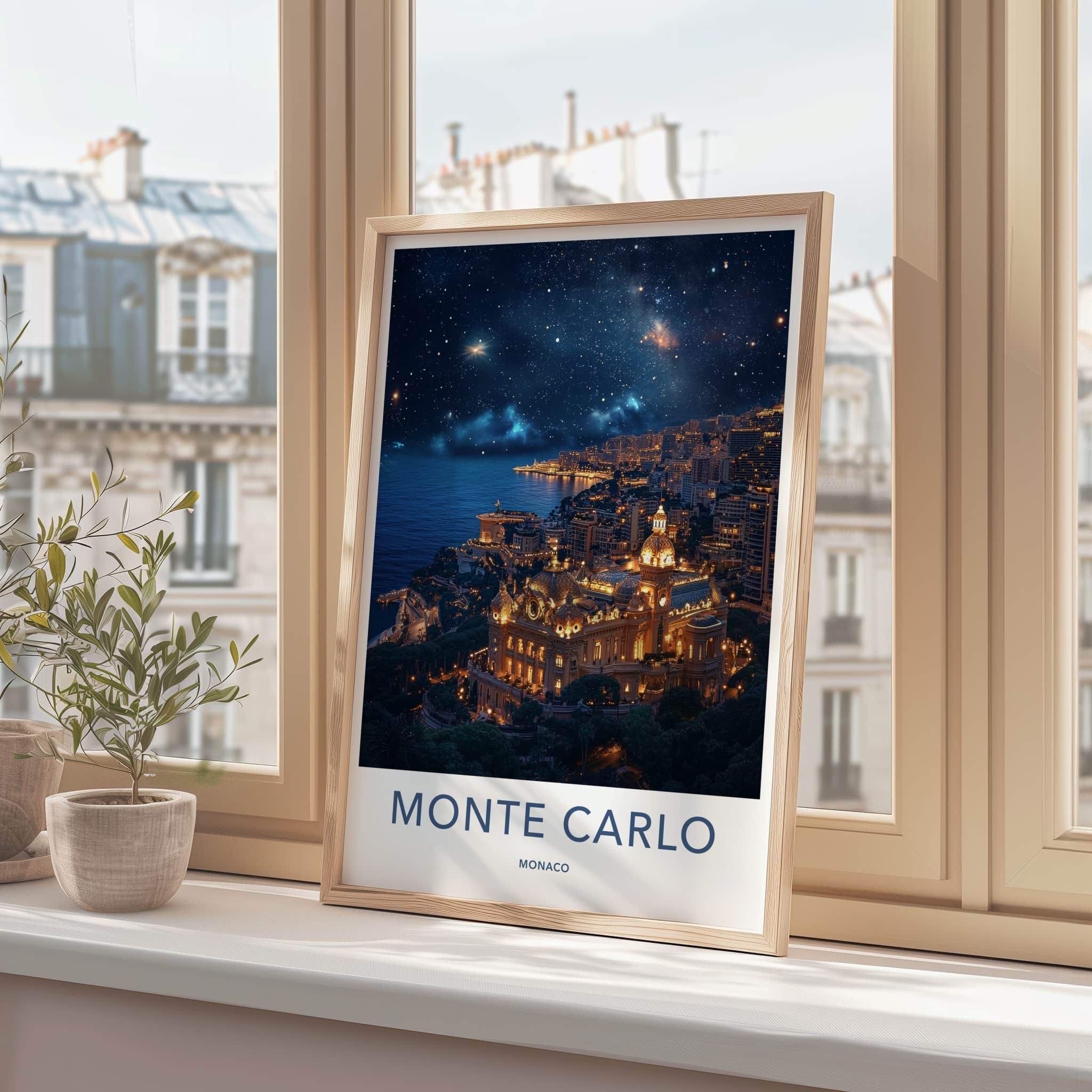 Monte Carlo Poster - Monaco Art Print - Starry City Night Home Decor