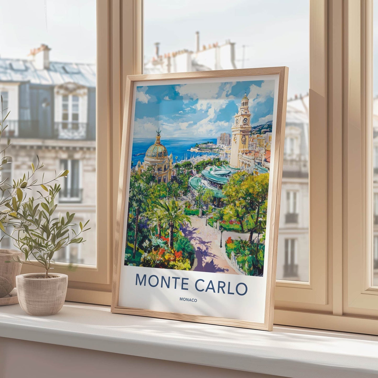 Monte Carlo Poster - Monaco Travel Art - Lush garden overlook Home Decor