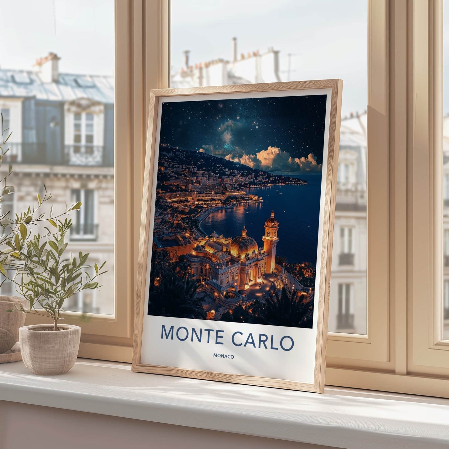 Monte Carlo Poster - Monaco Travel Art - Starry Night Cityscape Home Decor