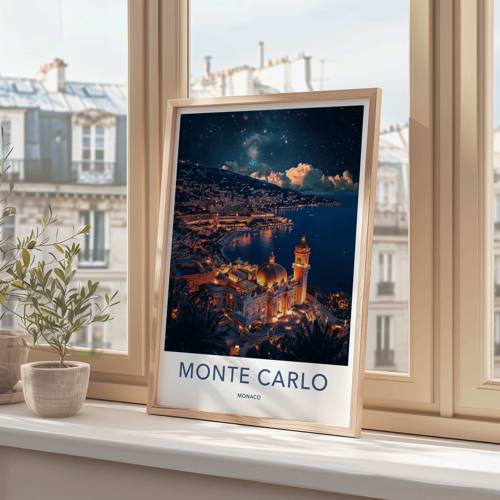 Monte Carlo Poster - Monaco Travel Art - Starry Night Cityscape Home Decor