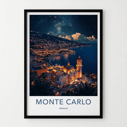 Monte Carlo Poster - Monaco Travel Art - Starry Night Cityscape Home Decor